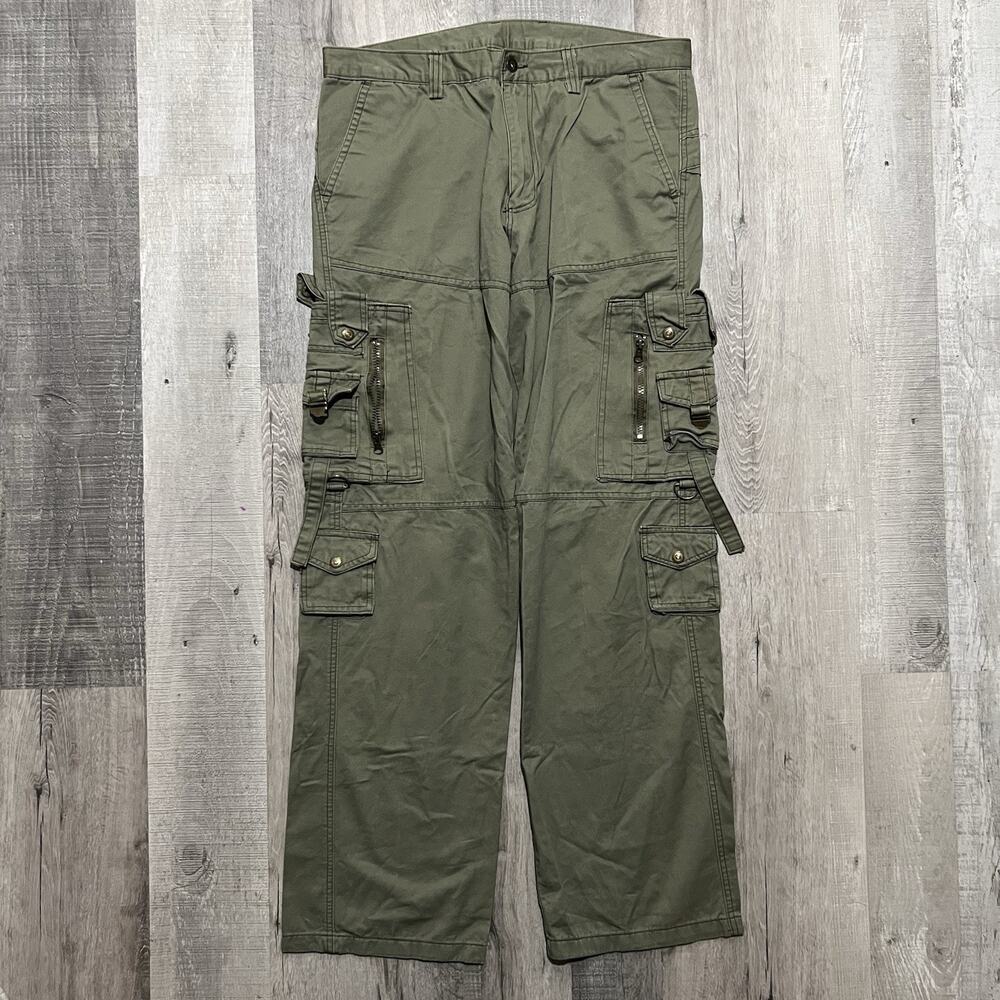 Cocoa Lisa Multi Cargo Paratrooper Military Army Pants 100% Cotton Mens Sz 36x33
